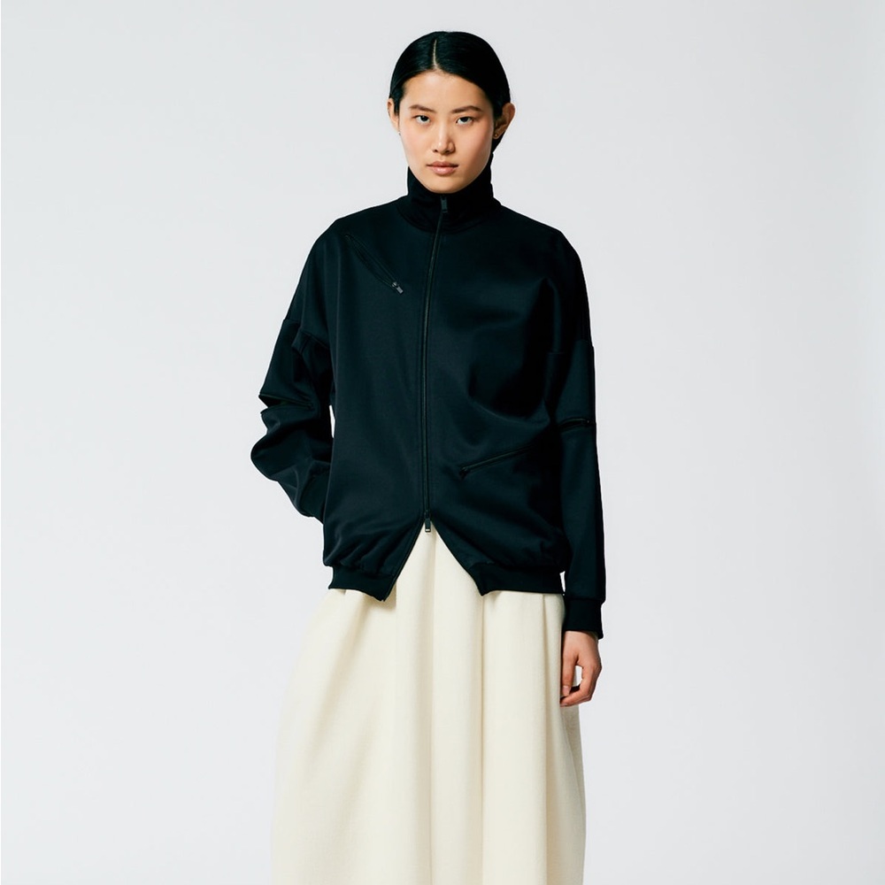 Tibi Active Knit Zipper Detailed Track Jacket, Black, XS, New with Tags